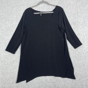 Clara Sun Woo Asymmetrical Neckline Tunic Top Womens L Black Stretch Minimalist